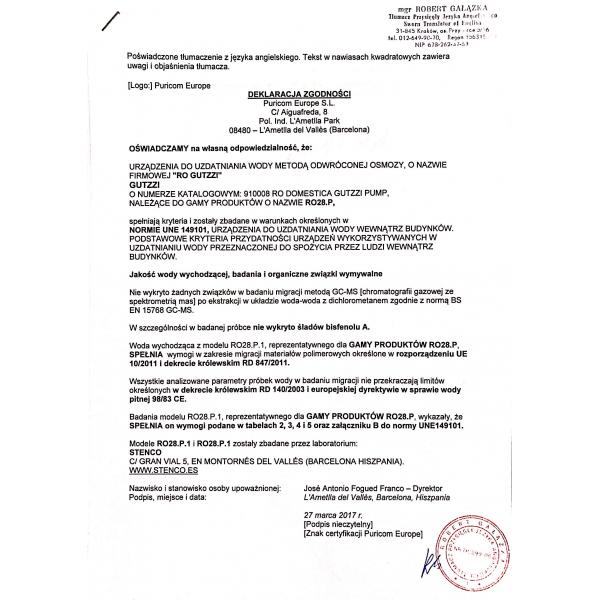 Stacja filtracji molekularnej wody Puricom Gutzzi